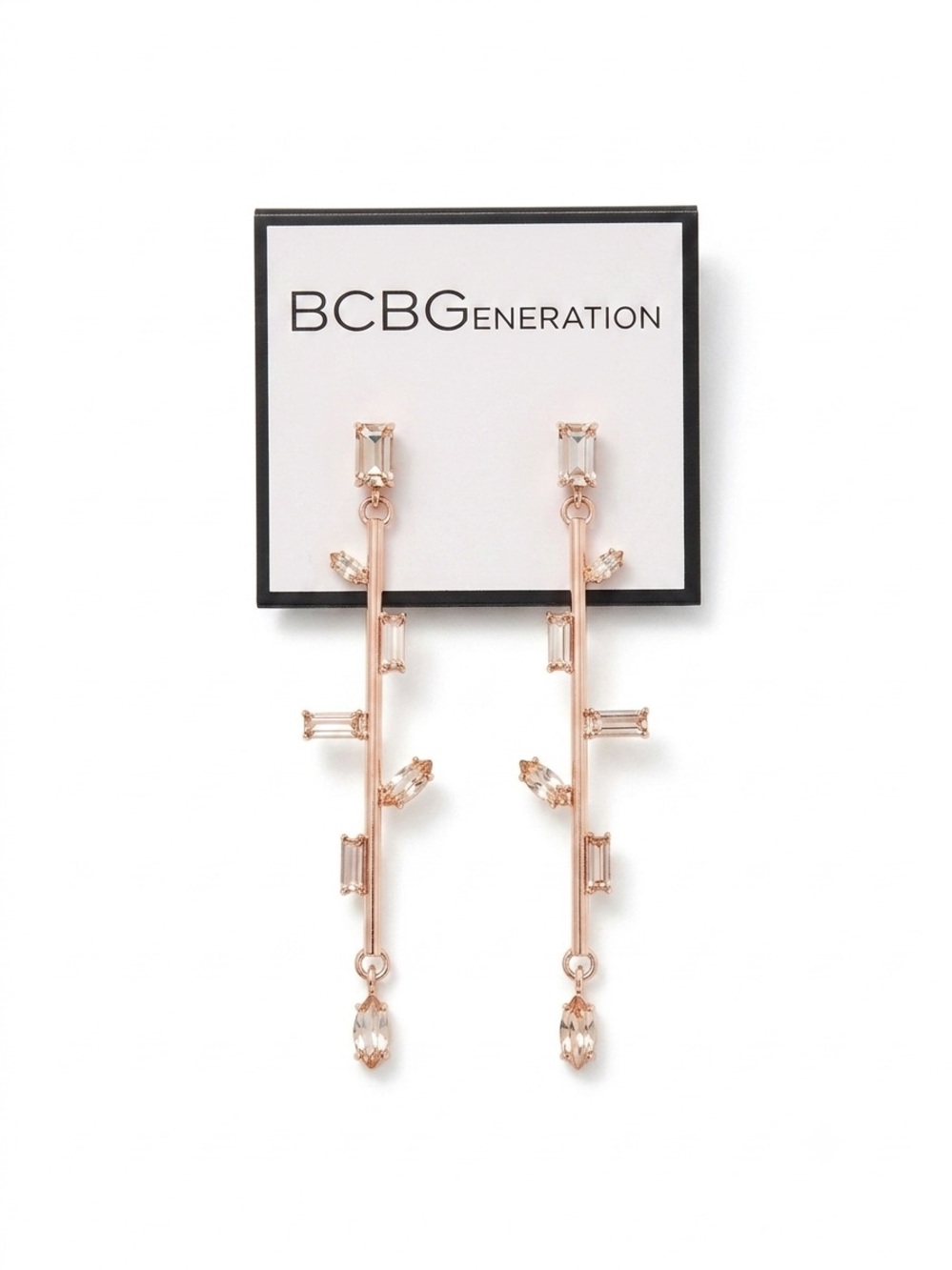 BCBGeneration Rose Gold Linear Crystal Drop Earrings